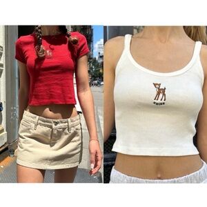 Brandy Melville Swiss Deer Embroidered Cotton Tank and Baby Tee Bundle One Size